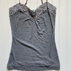 Worthington gray lace trimmed stretch tank top
